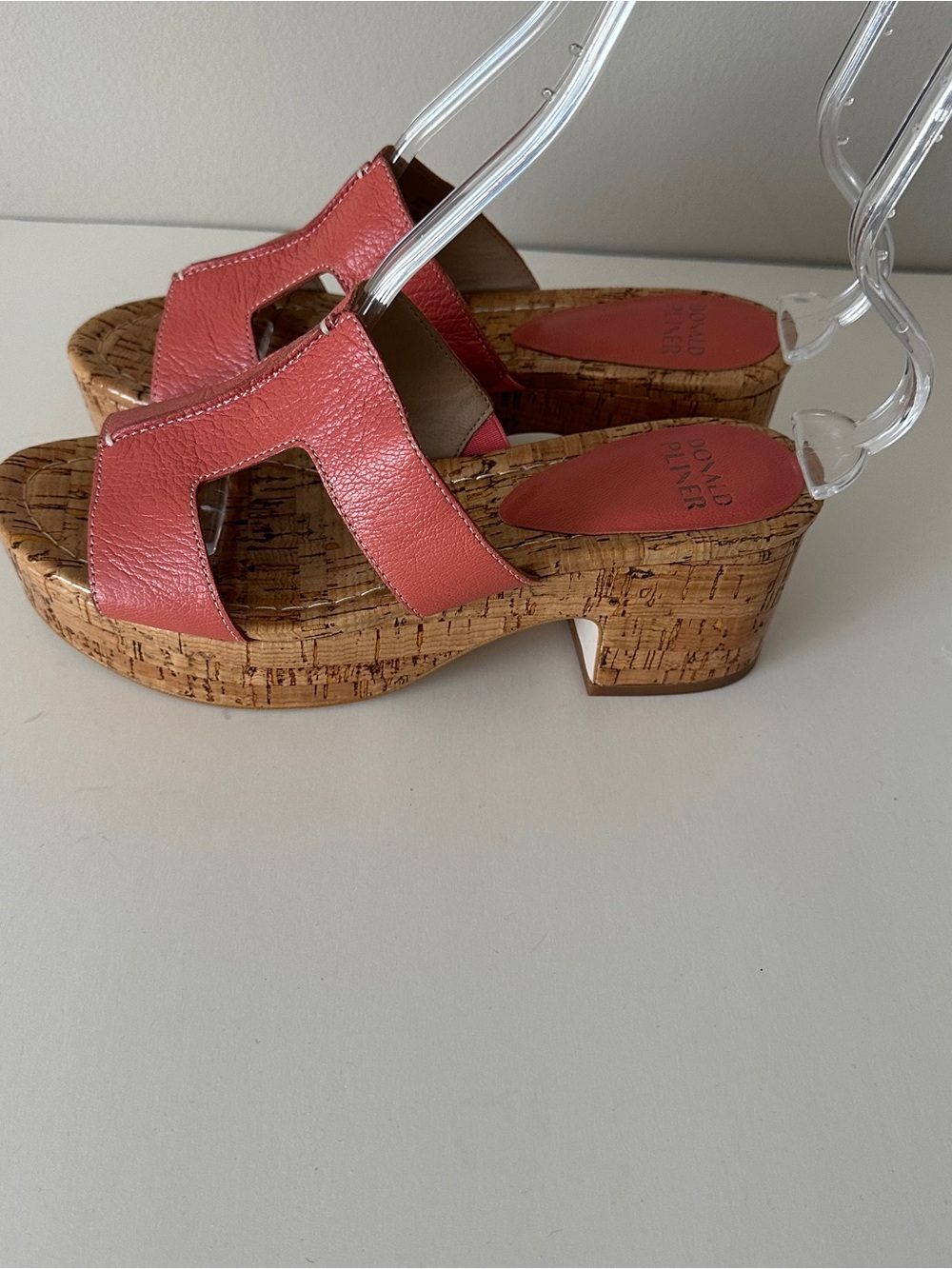 NEW Donald J. Pliner Disco Coral Leather Cork Platform Slide Sandals, Sz 8.5M
